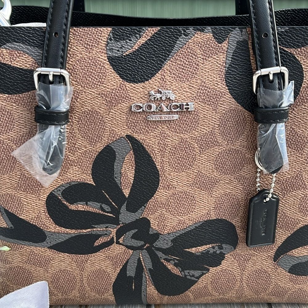 Coach Mollie Tote Bag 25 In Signature Canvas With Bow Print Purse - Picture 4 of 9